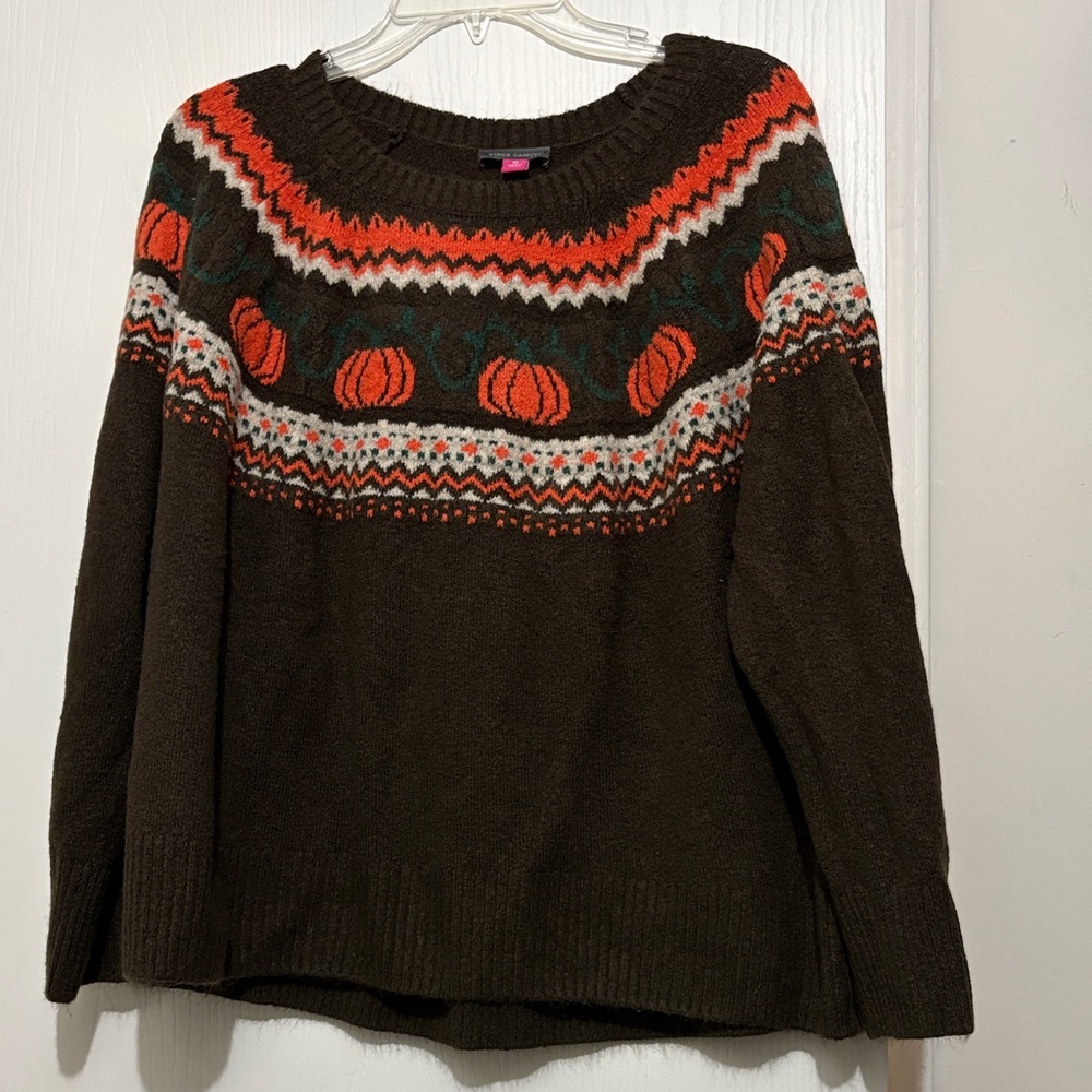Vince Camuto Brown Sweater with Orange Accents